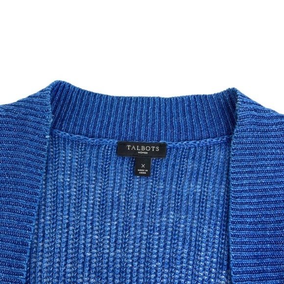 Talbots Linen Blue Knit Open Front Cardigan - Picture 2 of 4